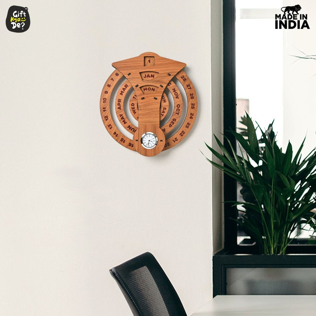 Gift Kya De Infinite Circular Wall Calendar (Dark Wood Theme) | Wood Calendar & Test Tube Planter | New Year Gift