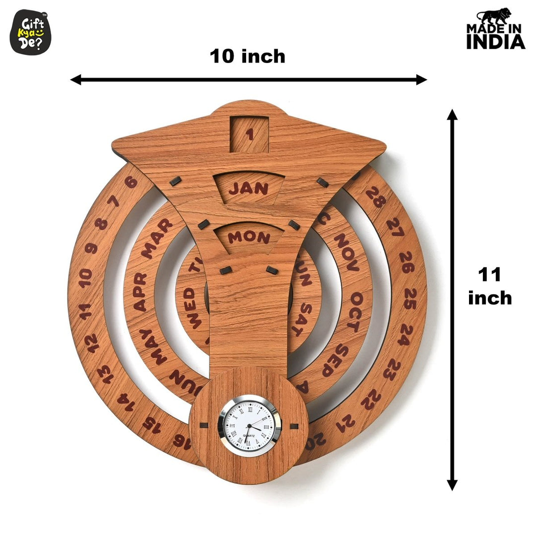 Gift Kya De Infinite Circular Wall Calendar (Dark Wood Theme) | Wood Calendar & Test Tube Planter | New Year Gift