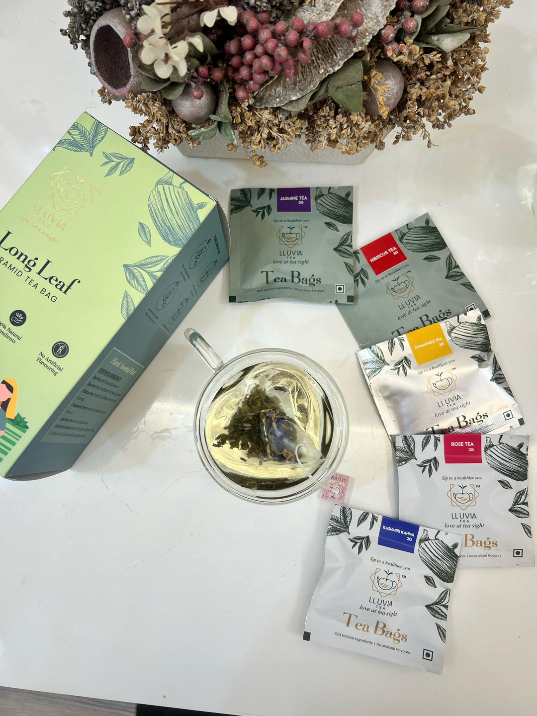 Lluvia Tea Floral Assorted Pack| Pyramid Tea bags| 6 Flavours in a box