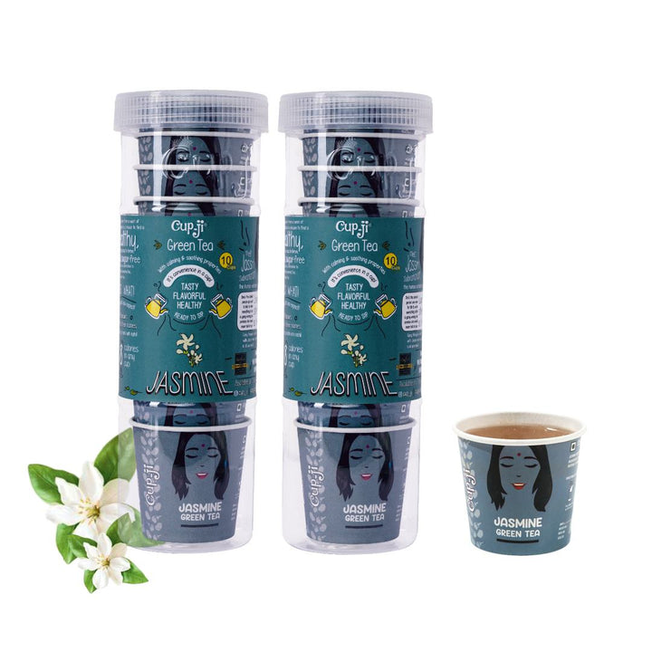 Cup-Ji Jasmine Green Tea For Hair And Scalp Health | Whole Leaf & Non Bitter Green Tea | Less than 8 Calories | 10 Cups each 210 ml