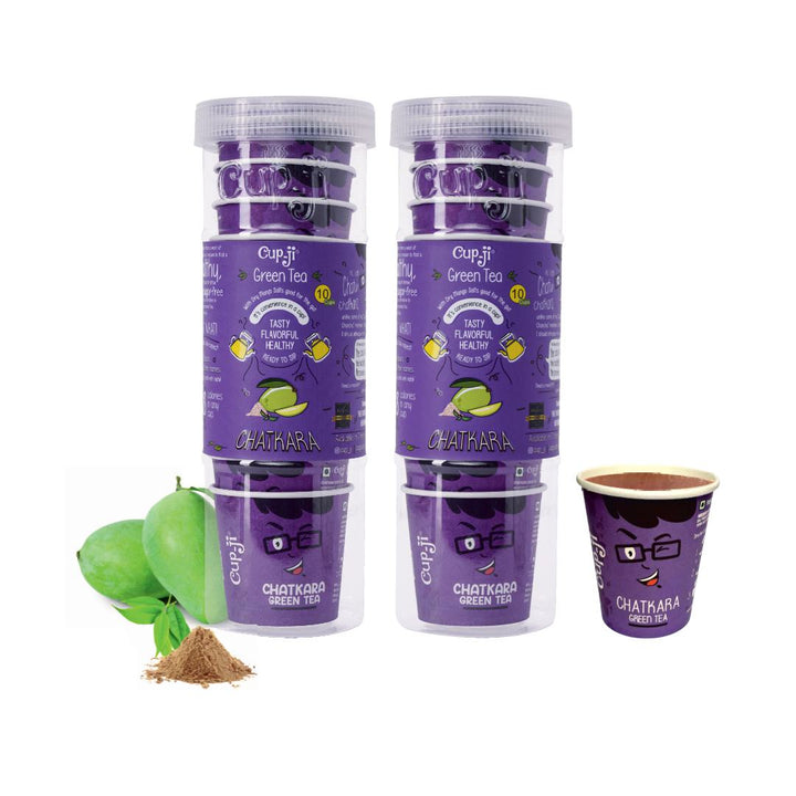 Cup-Ji Ready to Sip Chatkara Green Tea | Improves Digestion | Guilt-free | Non Bitter & Whole Leaf Green Tea | No Calorie | 10 Cups with 210 ml Cup Size