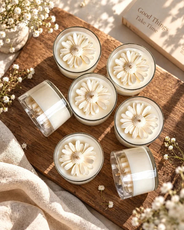 EcoKari Jasmine Bloom Floral Glass Jar Candle | Handcrafted Soy Wax Candle