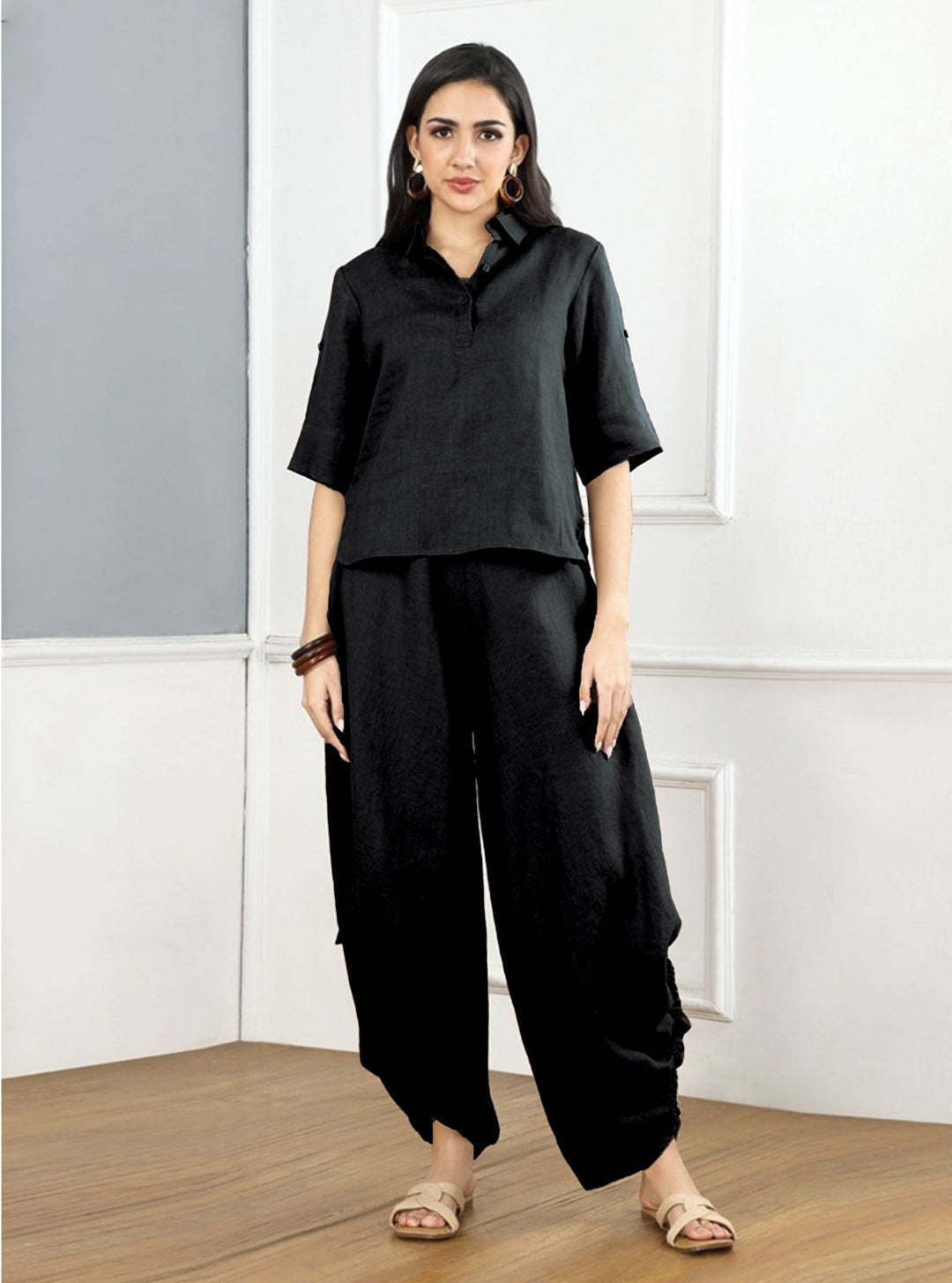Gothilo Mocha Mousse Linen Top & Cowl Pants
