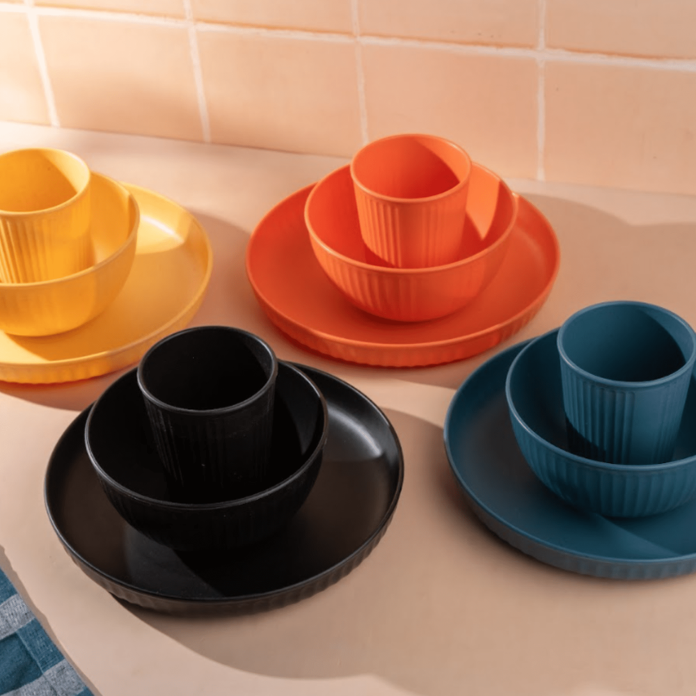 Irida Naturals Wheat Straw & Bamboo Fibre Fluted Dinnerware | 6 Pieces