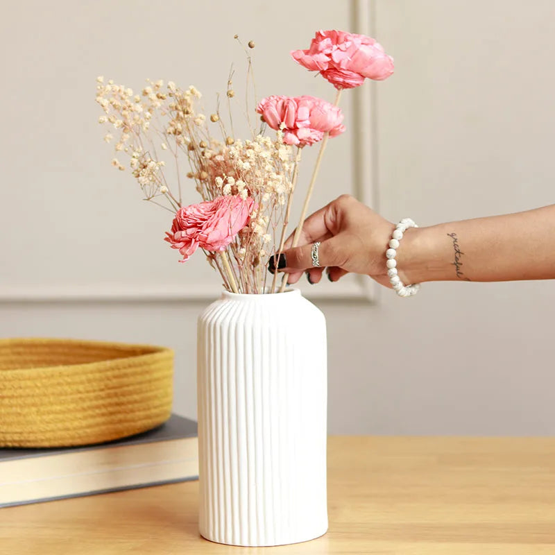 Matt Ribbed Ceramic Vase 21.6 cm for Modern Home Decor | ArteCasa