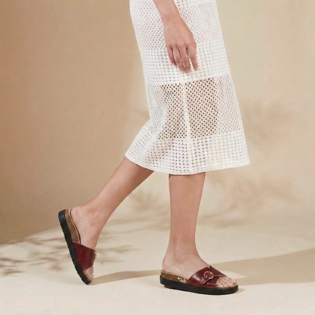 Flora Willow Burgundy Double Strap Buckle Sandals