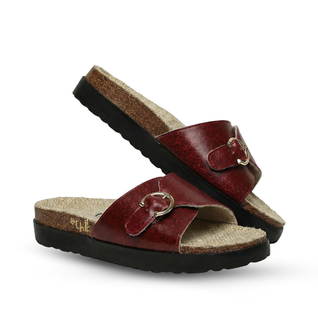Flora Willow Burgundy Double Strap Buckle Sandals