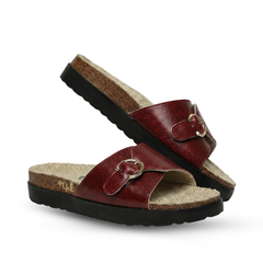 Flora Willow Burgundy Double Strap Buckle Sandals