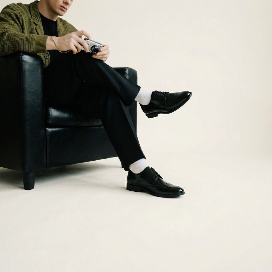 Winger Black Wingtip Brogue Derby Shoes