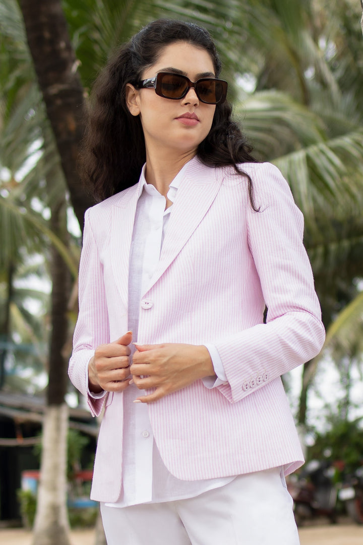 Adam Leaves Ruby- Women's Linen Blazer
