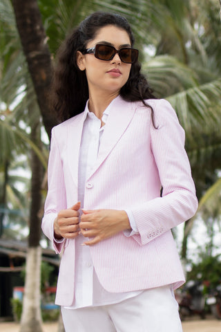 Adam Leaves Ruby- Women's Linen Blazer