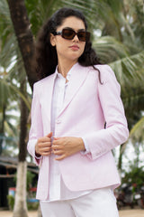 Adam Leaves Ruby- Women's Linen Blazer