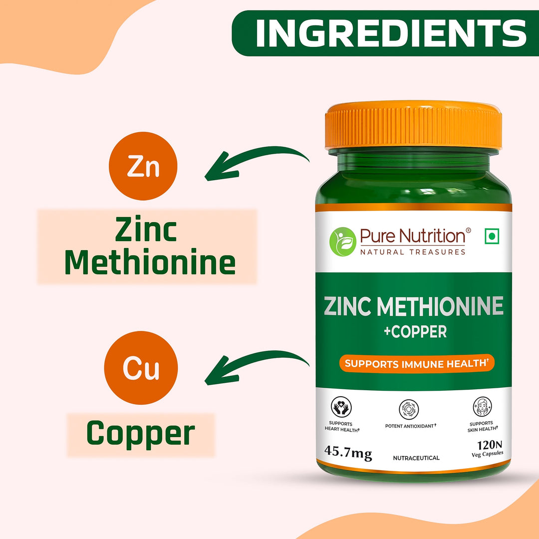 Zinc Methionine Veg Capsules  120 Count | High Absorption | Immunity & Skin