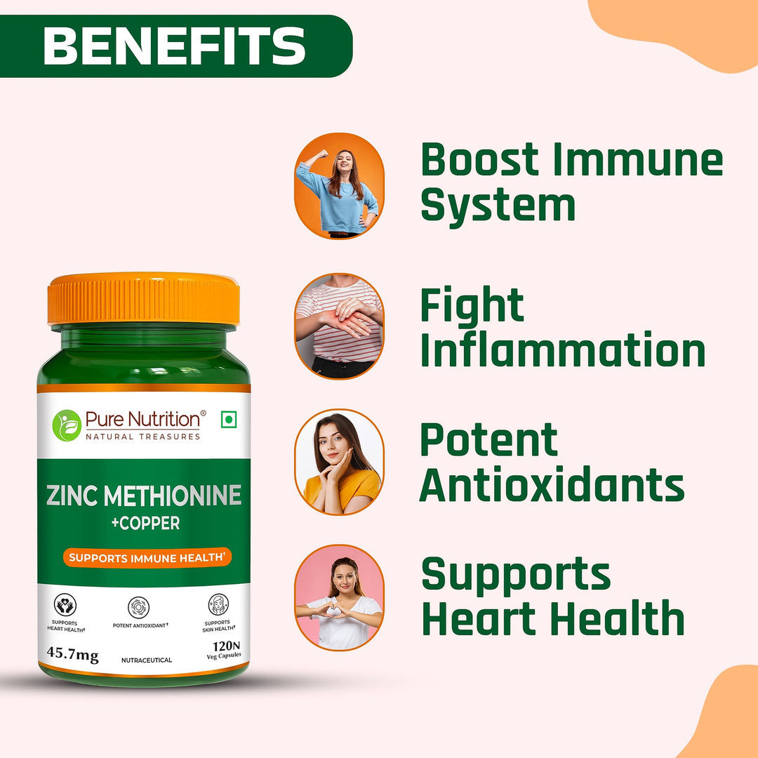 Zinc Methionine Veg Capsules  120 Count | High Absorption | Immunity & Skin
