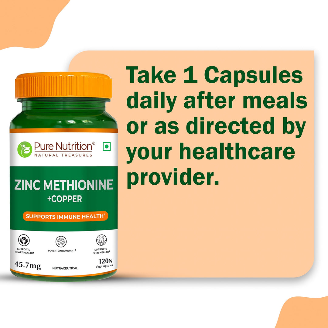 Zinc Methionine Veg Capsules  120 Count | High Absorption | Immunity & Skin