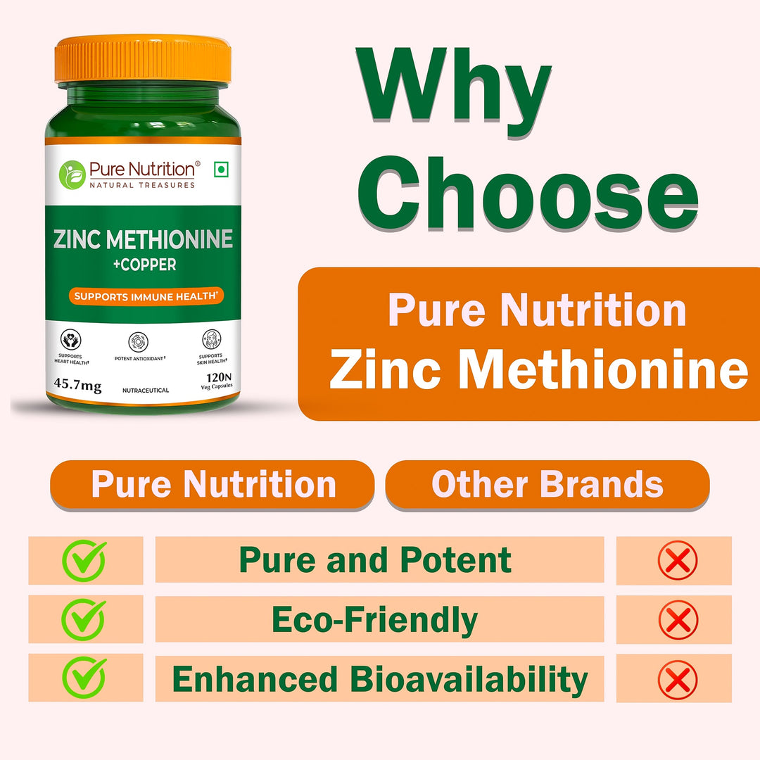 Zinc Methionine Veg Capsules  120 Count | High Absorption | Immunity & Skin