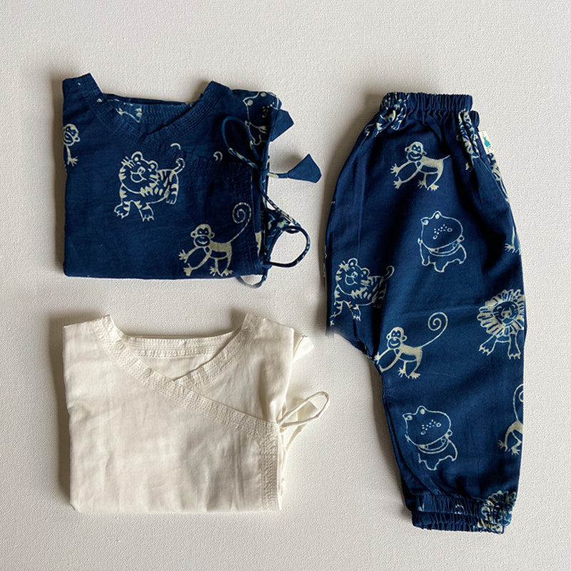 Whitewater Kids Unisex Organic Indigo Zoo Bag - Zoo And White Angrakha + Zoo Pants