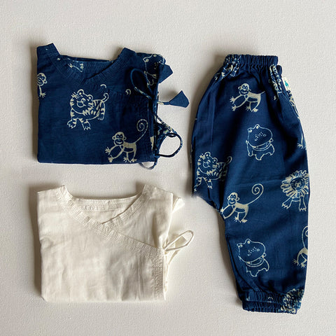 Whitewater Kids Unisex Organic Indigo Zoo Bag - Zoo And White Angrakha + Zoo Pants