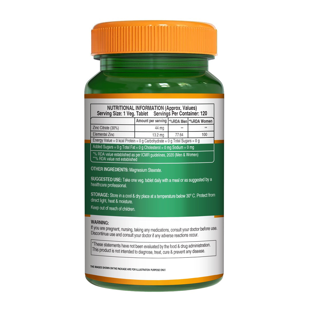 Zinc Citrate High Absorption Immunity Support | 120 Veg Tablets