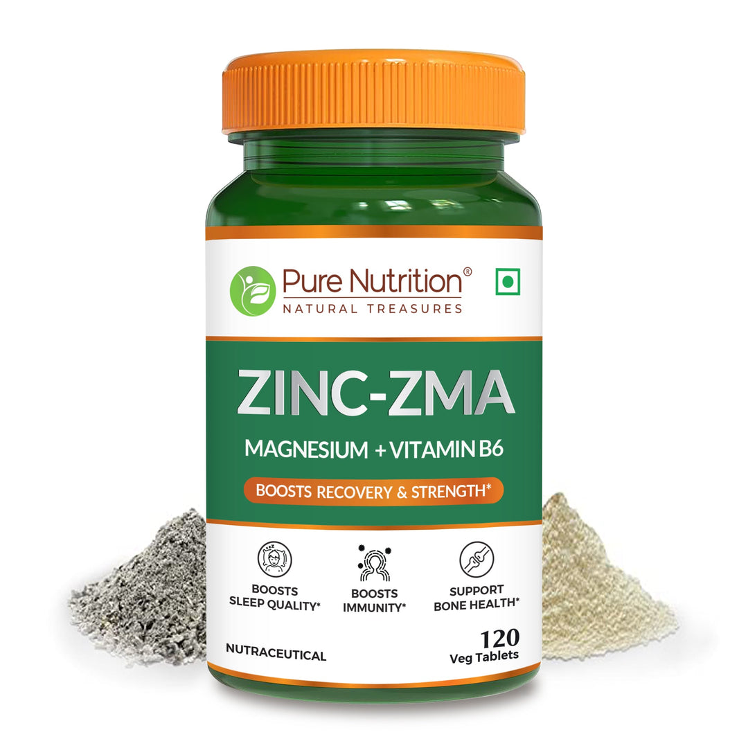 Zinc ZMA - 120 Veg Tablets | 800mg with Zinc, Magnesium Aspartate & Vitamin B6 | Enhances Muscle Recovery, Strengthens Bones, Boosts Sleep Quality & Supports Immune Health | Ideal for Active Lifestyles