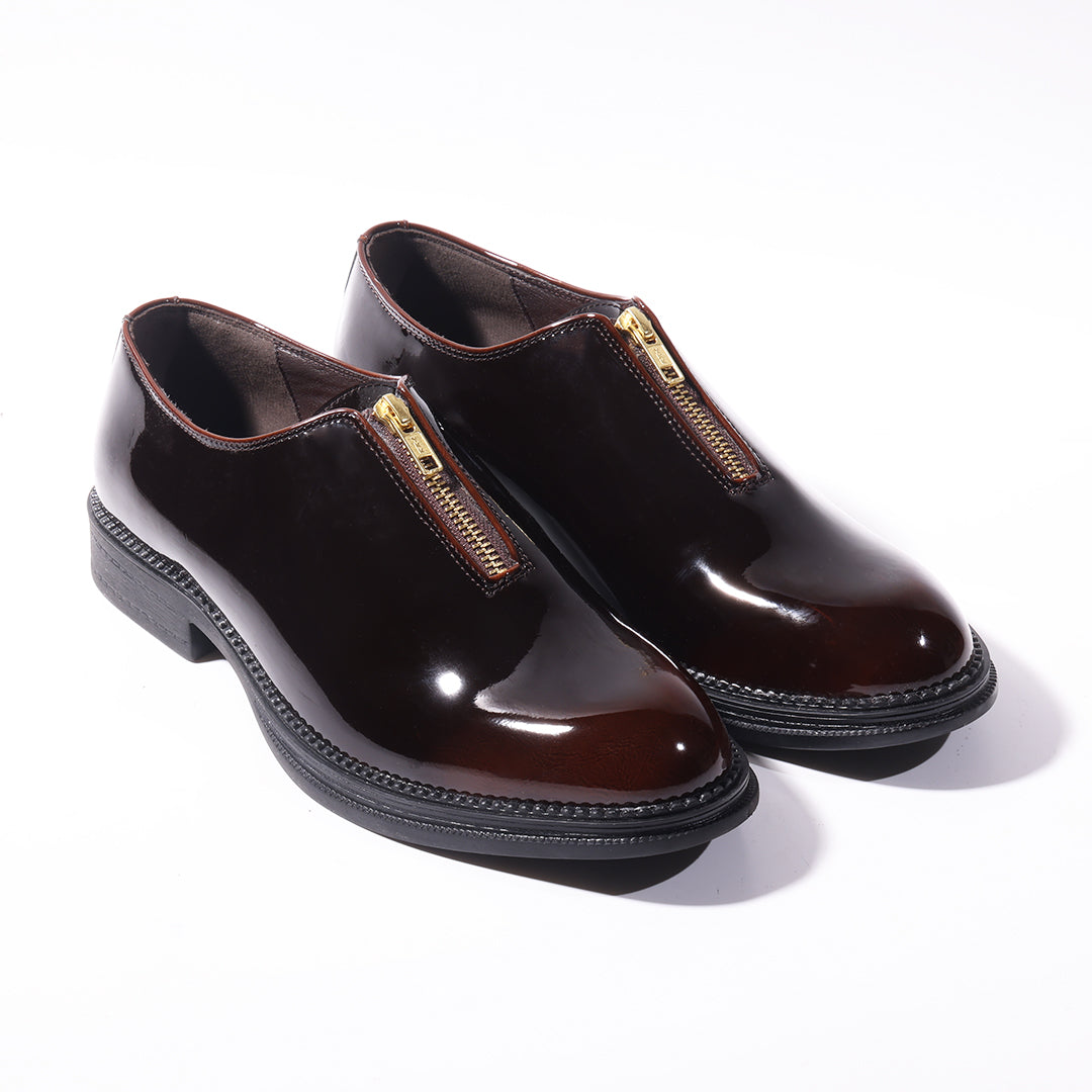 Monkstory Atelier 1937 Zip Up Glossy Oxford Slip-Ons – Burgundy