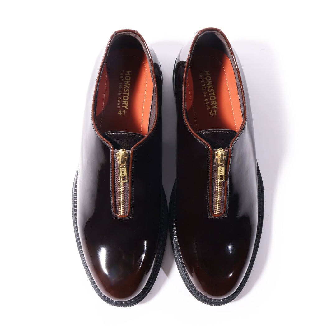 Monkstory Atelier 1937 Zip Up Glossy Oxford Slip-Ons – Burgundy