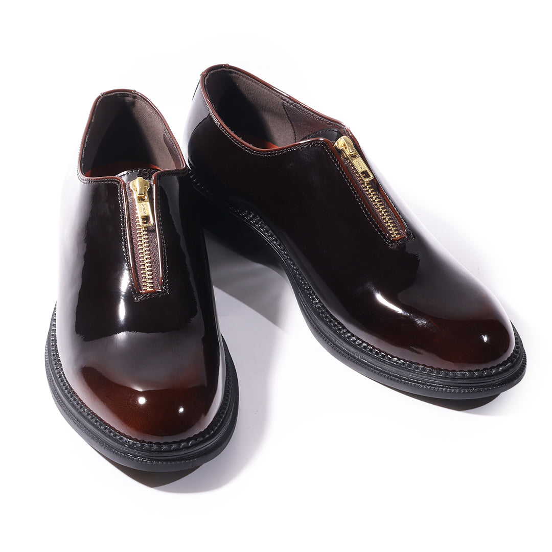 Monkstory Atelier 1937 Zip Up Glossy Oxford Slip-Ons – Burgundy