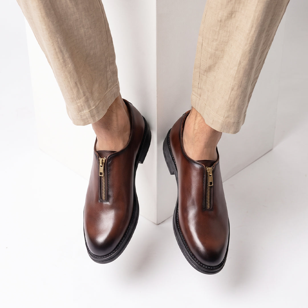 Monkstory Atelier 1937 Zip Up Oxford Slip-Ons – Brown