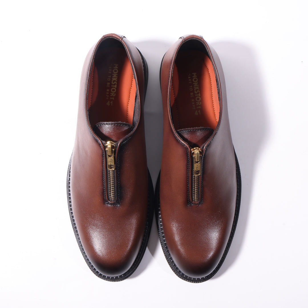 Monkstory Atelier 1937 Zip Up Oxford Slip-Ons – Brown