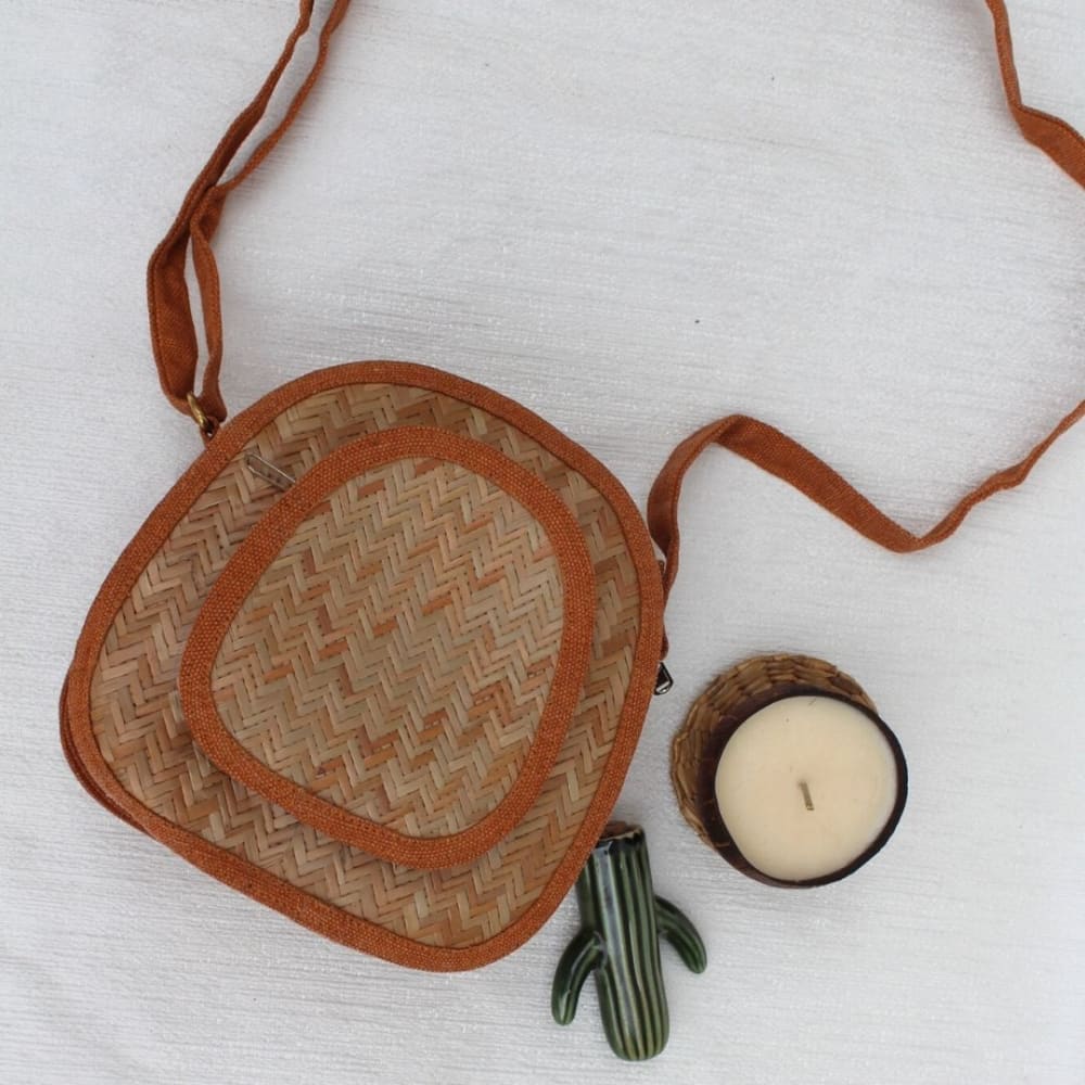 ONEarth Oval Shital Pati & Jute Sling Bag