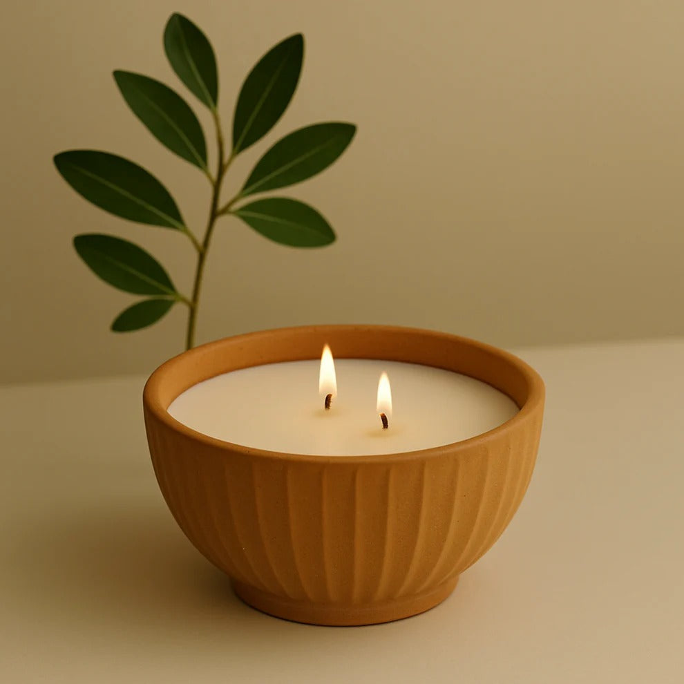 Sustainable Diwali Hampers – Terracotta Glow Dual Wick Candle – The Bamboo Bae