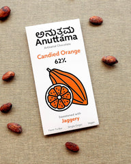 ANUTTAMA Candied Orange Dark Chocolate Bar - 62% Cocoa & Candied Orange - Vegan Chocolate Bar 50 gm