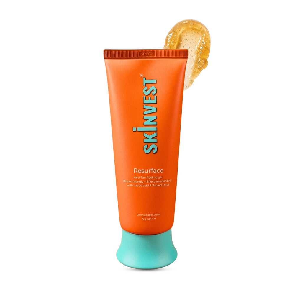 Skinvest Resurface Anti-Tan Peeling Gel with 1% Lactic Acid & Soothing Botanicals | Peels Away Tan, Brightens Skin, Smoothens Texture | Gentle for All Skin Types | Fragrance-Free | 70gm
