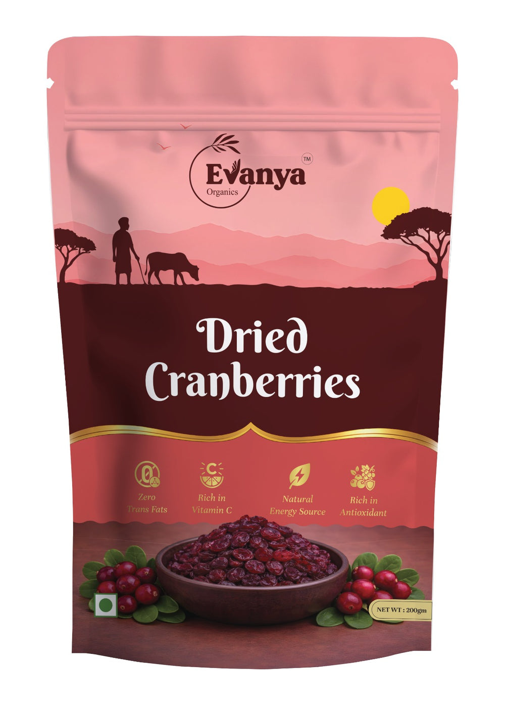Evanya Organics Dried Cranberries 200 g