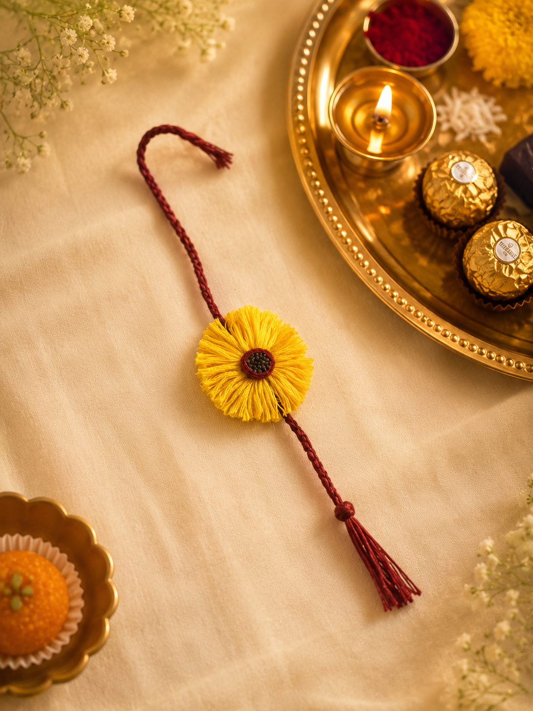 Sunflower Bloom Rakhi | Handmade Plantable Rakhi with Mustard Seeds