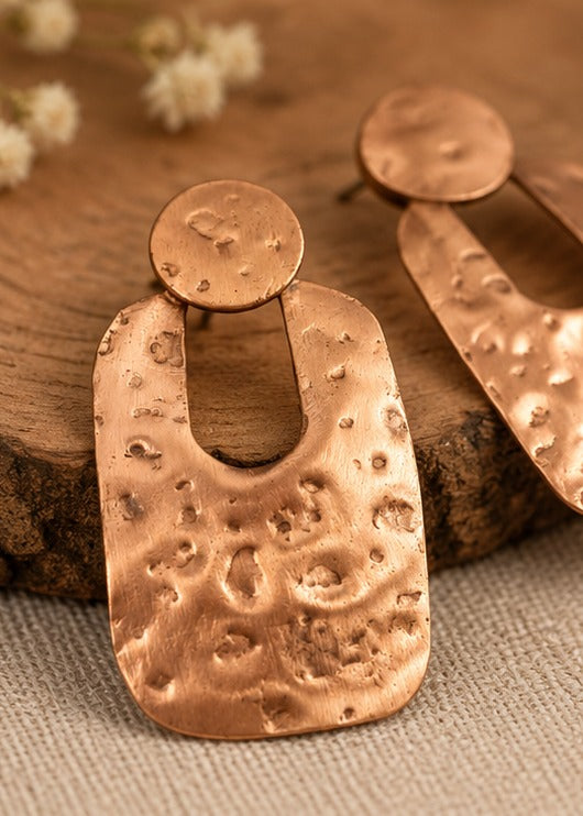 Bamboology Trends Hammered Copper Drop Earrings | Geometric Design