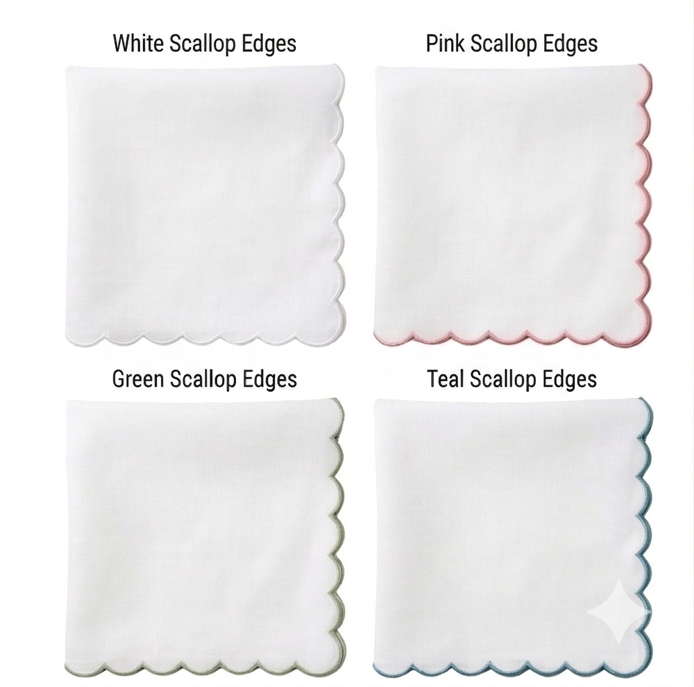 Scallop Edge Cloth Napkins –Set of 4, Reusable & Washable Table Napkins