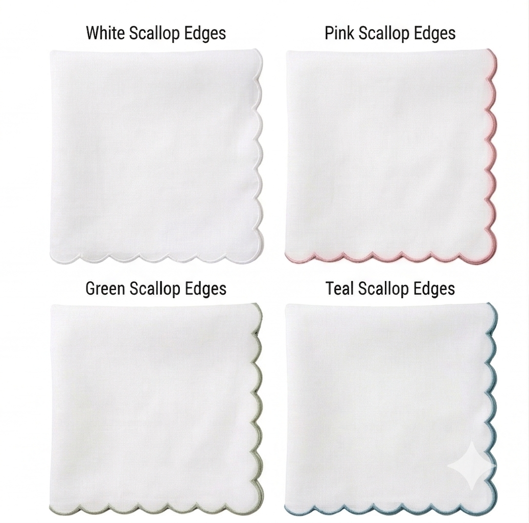 Scallop Edge Cloth Napkins –Set of 4, Reusable & Washable Table Napkins