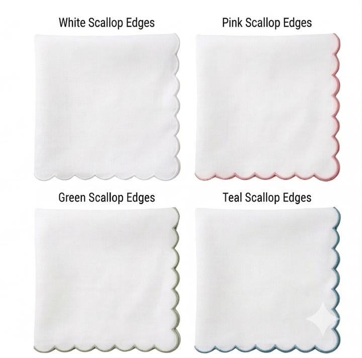 Scallop Edge Cloth Napkins –Set of 4, Reusable & Washable Table Napkins