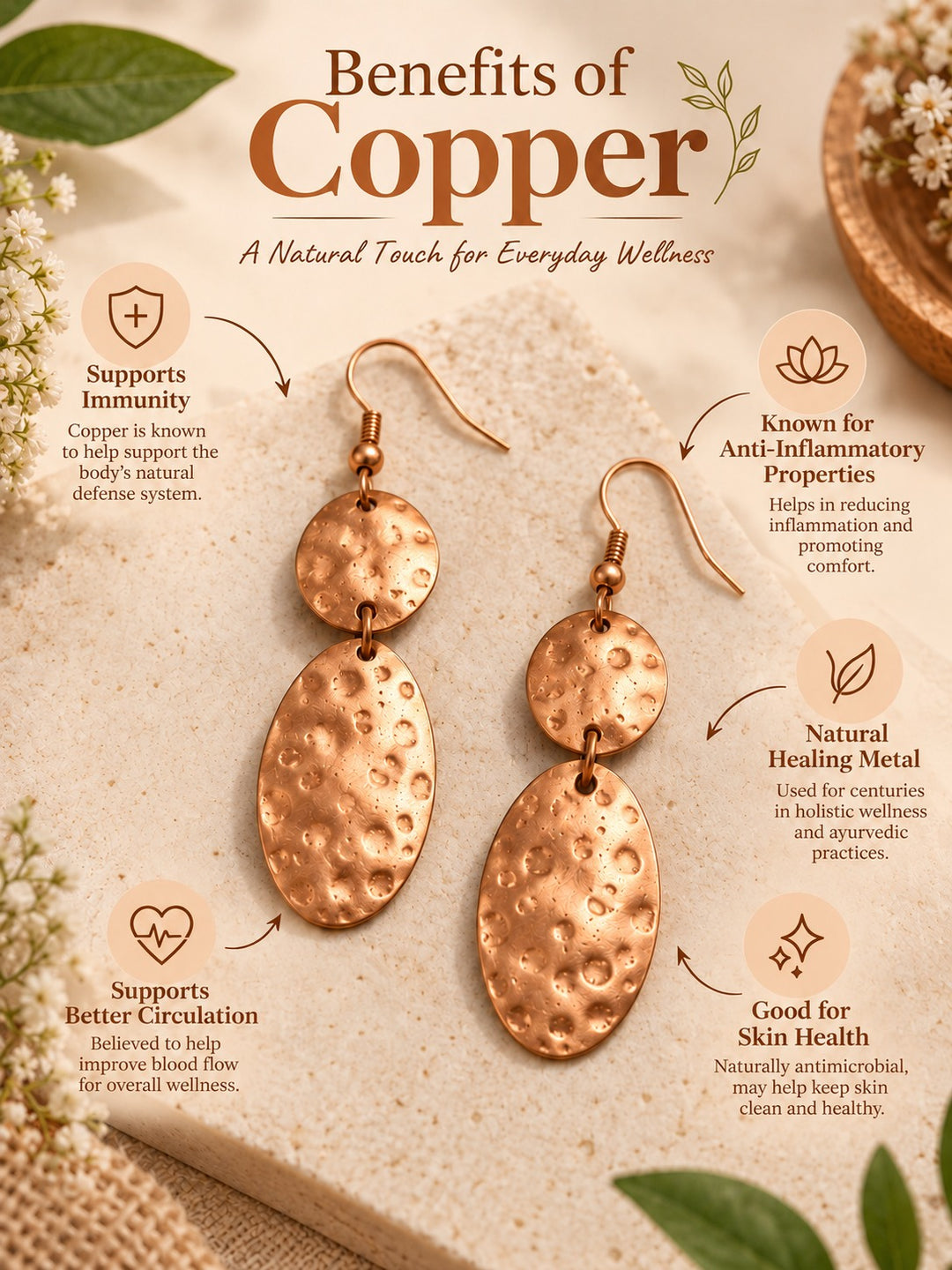 Bamboology Trends Hammered Copper Drop Earrings | Oval Design