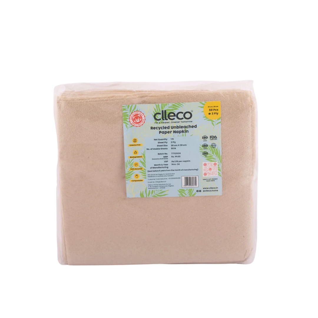 CLLECO Recycled Unbleached Paper Napkin 30 x 30 cms; 50 Pulls 2 Ply