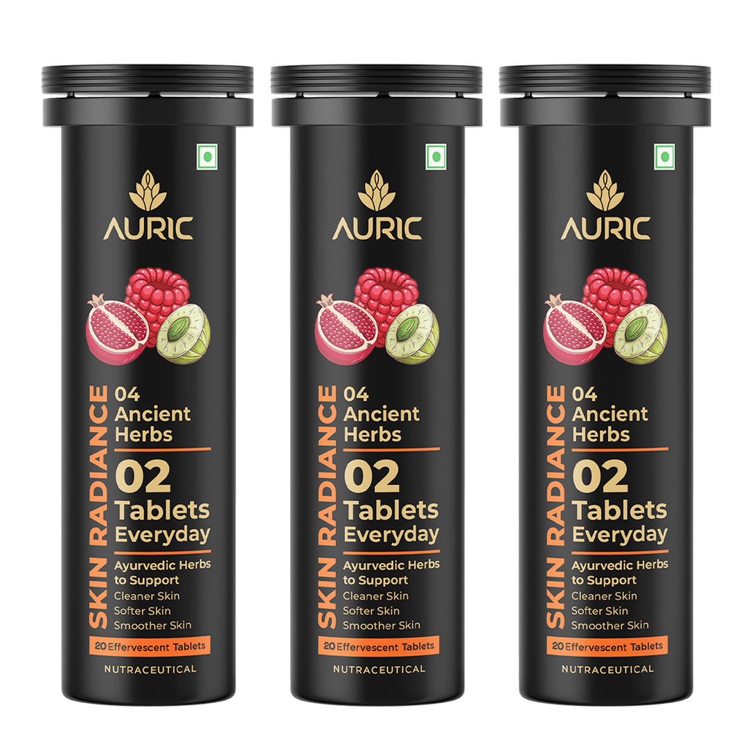 Auric Skin Radiance for Glow Skin Naturally Drinks 20 Tablets with Biotin, Amla, Pomegranate & Grape Seed Extract | Mixed Berries Flavour