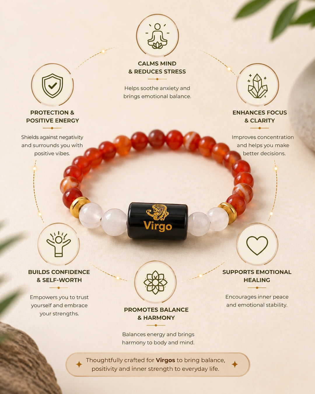 Bamboology Trends Virgo Zodiac Gemstone Bracelet | Certified Natural Crystal Bracelet for Wisdom, Focus, Prosperity & Emotional Balance