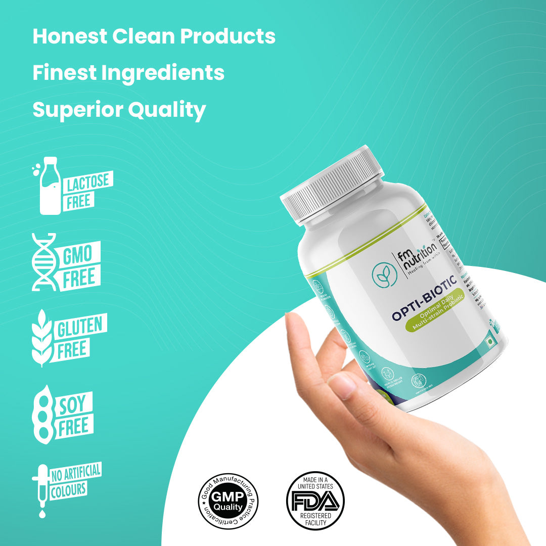 FM Nutrition Opti-Biotic I Multi-Strain Daily Probiotic I  100 Billion CFU of  Multi-Strains I Probiotic-Prebiotic-Postbiotic I  Gluten-free I Vegan I Stomach acid resistant I 60 Delayed-Release Caps