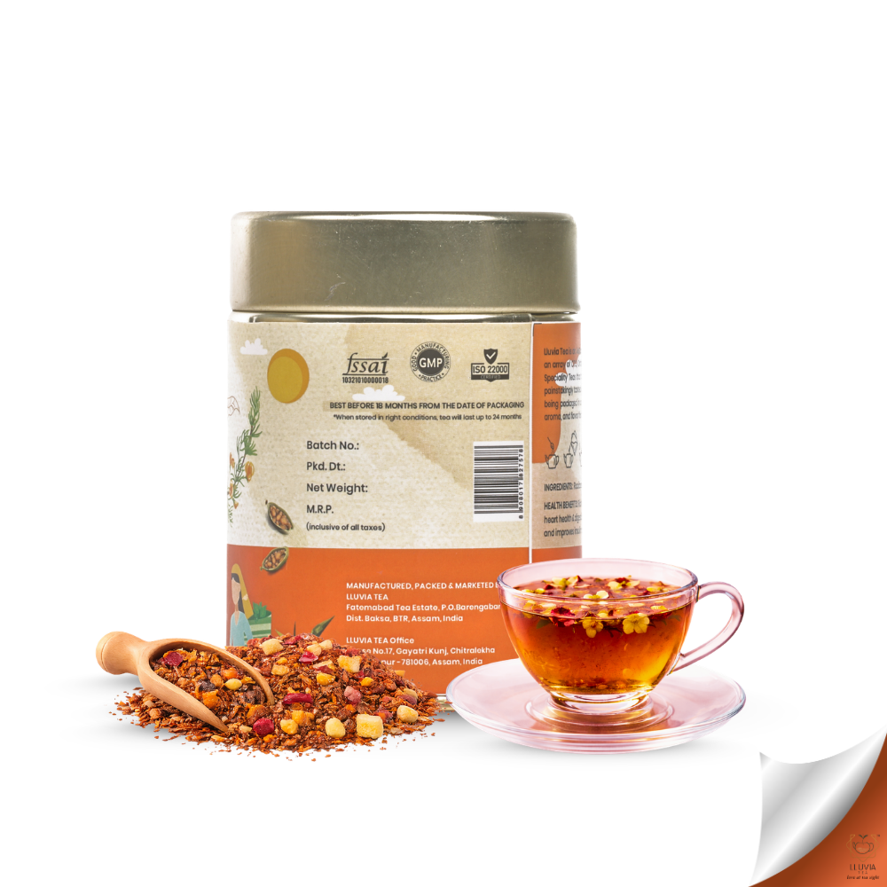 Lluvia Tea Rooibos Bliss Tea - Improves Skin Health | Digestive Support | Caffeine-Free Energy (50 gm)