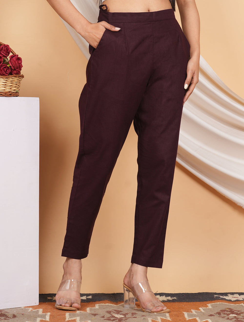Bamboology Trends Women's Linen Cotton Palazzo Pants | Wine Red
