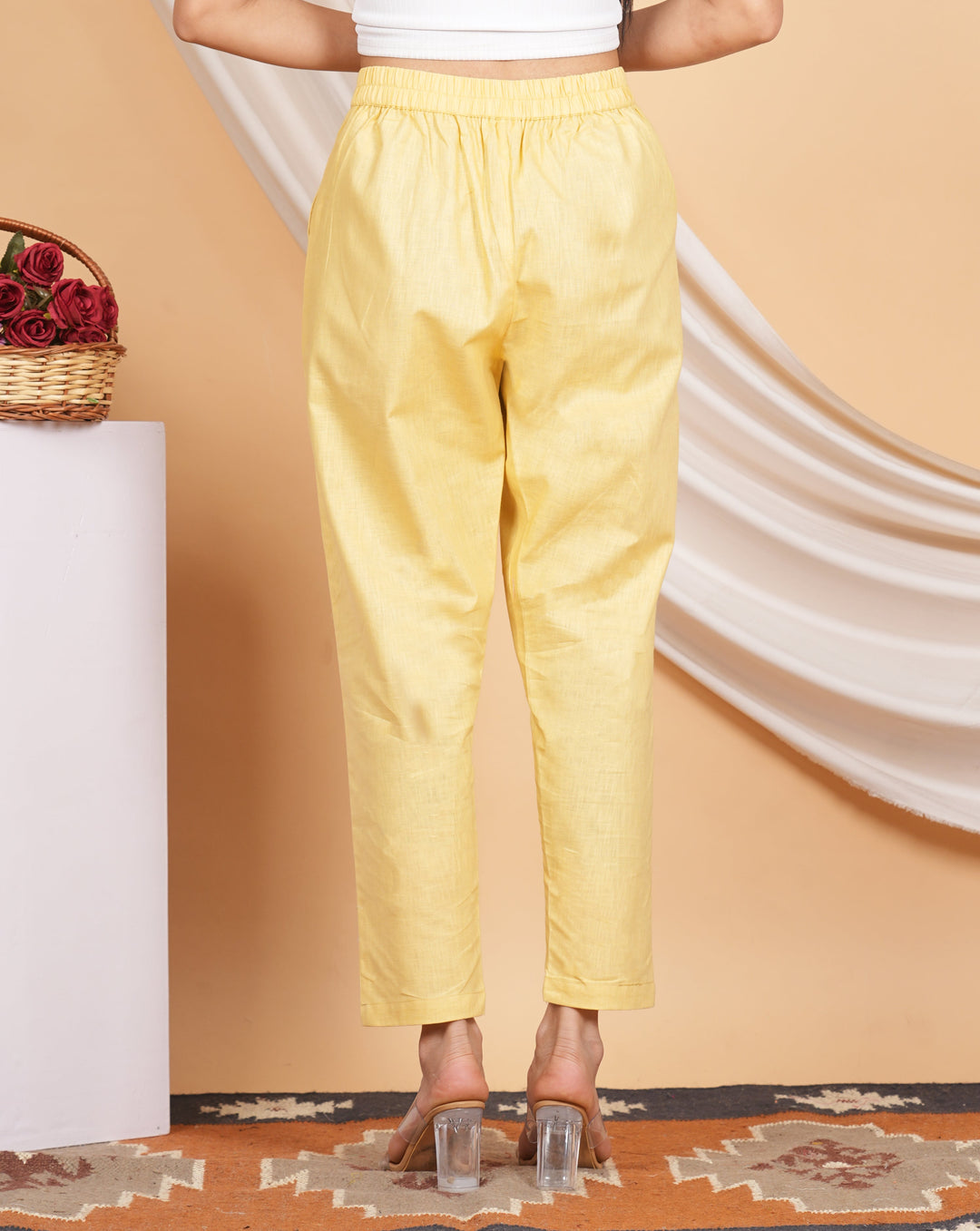 Bamboology Trends Women’s Linen Cotton Palazzo Pants – Effortless Style & Breathable Comfort | Yellow