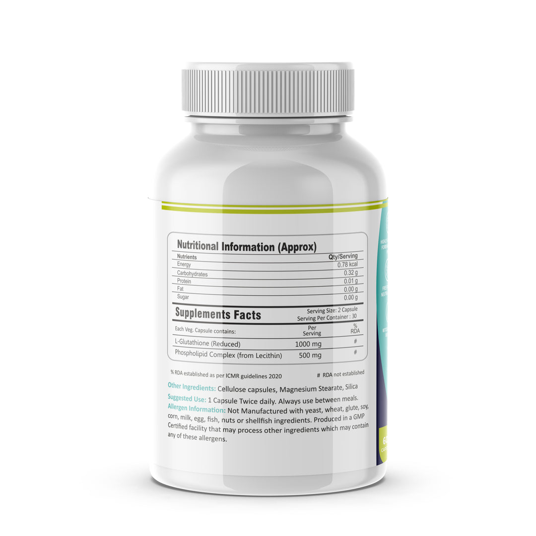FM Nutrition Lipo-Glutathione I Liposomal Glutathione I Reduced Glutathione with Enhanced Absorption I Anti-oxidant I Free Radical scavenger I Supports Mitochondrial health I 1000 mg I Veg I 60 caps