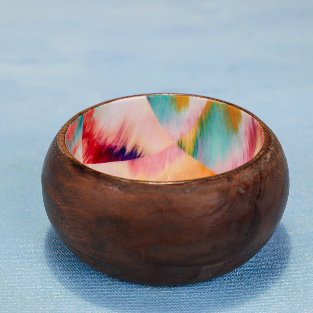 Ireka Homes Handcrafted Snack Glow Serving Bowls - Multipurpose Acacia Wood Bowls With Enamel - Durable Bowls for Serving Food, Snacks, and Desserts (4 inches)