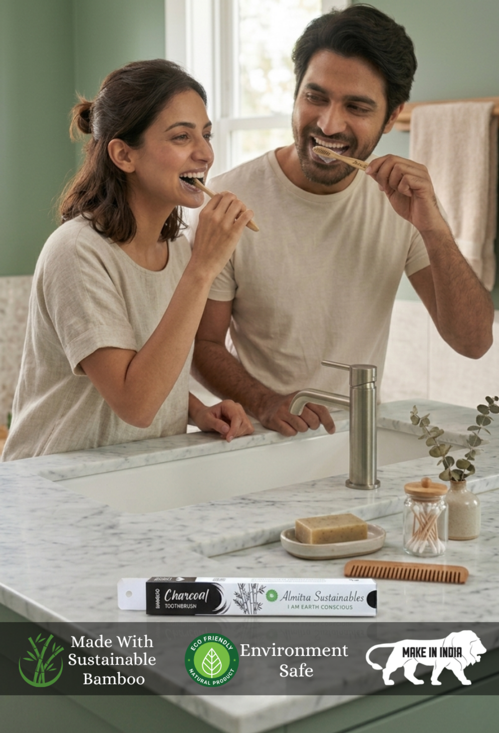 Almitra Sustainables Bamboo Toothbrush – Charcoal (Pack of 2)